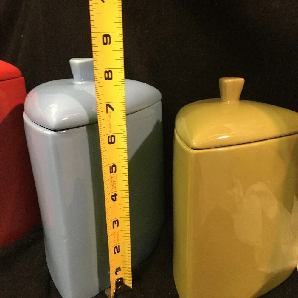 Oneida VTG MCM Buffalo China Triangle Canister‎ Set of 3 Red Blue Green EUC Rare
